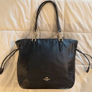 COACH Elle Chain Tote Pebbled Leather Bag Black #F72650